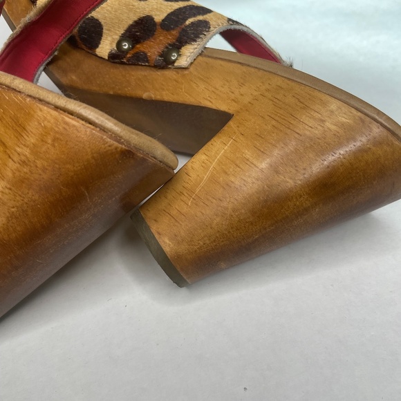 BODEN Size 42/10.5 Wood Leopard Calf Hair Platform Heals Funky Slingback Retro - Picture 9 of 10